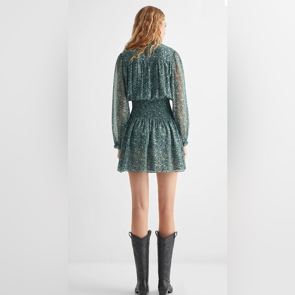 NWT MNG Mango Printed Ruched Dress in Green Size XS - Picture 3 of 11